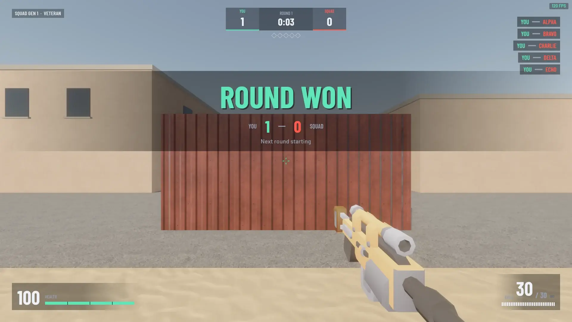 Shroud round won banner over a desert yard, score 1 to 0
